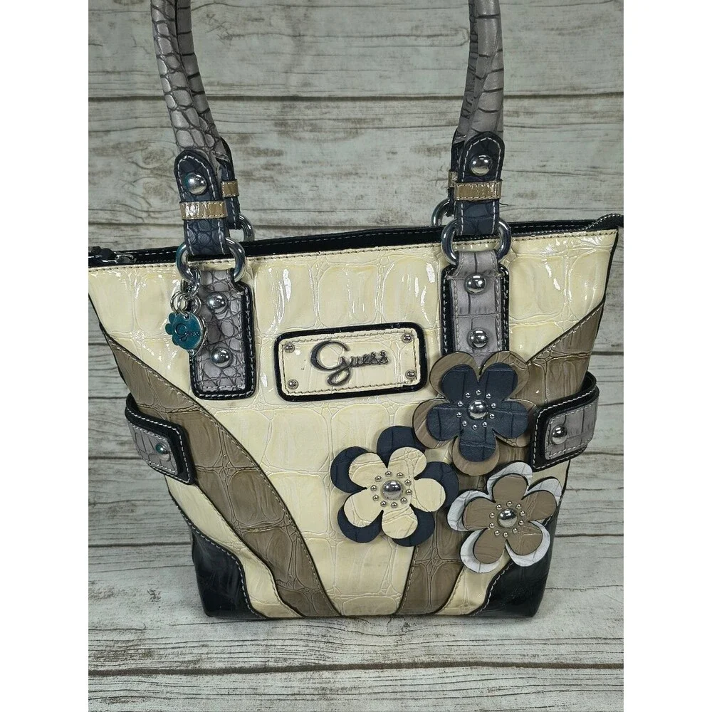 Vintage Guess Patent Flower Applique Handbag